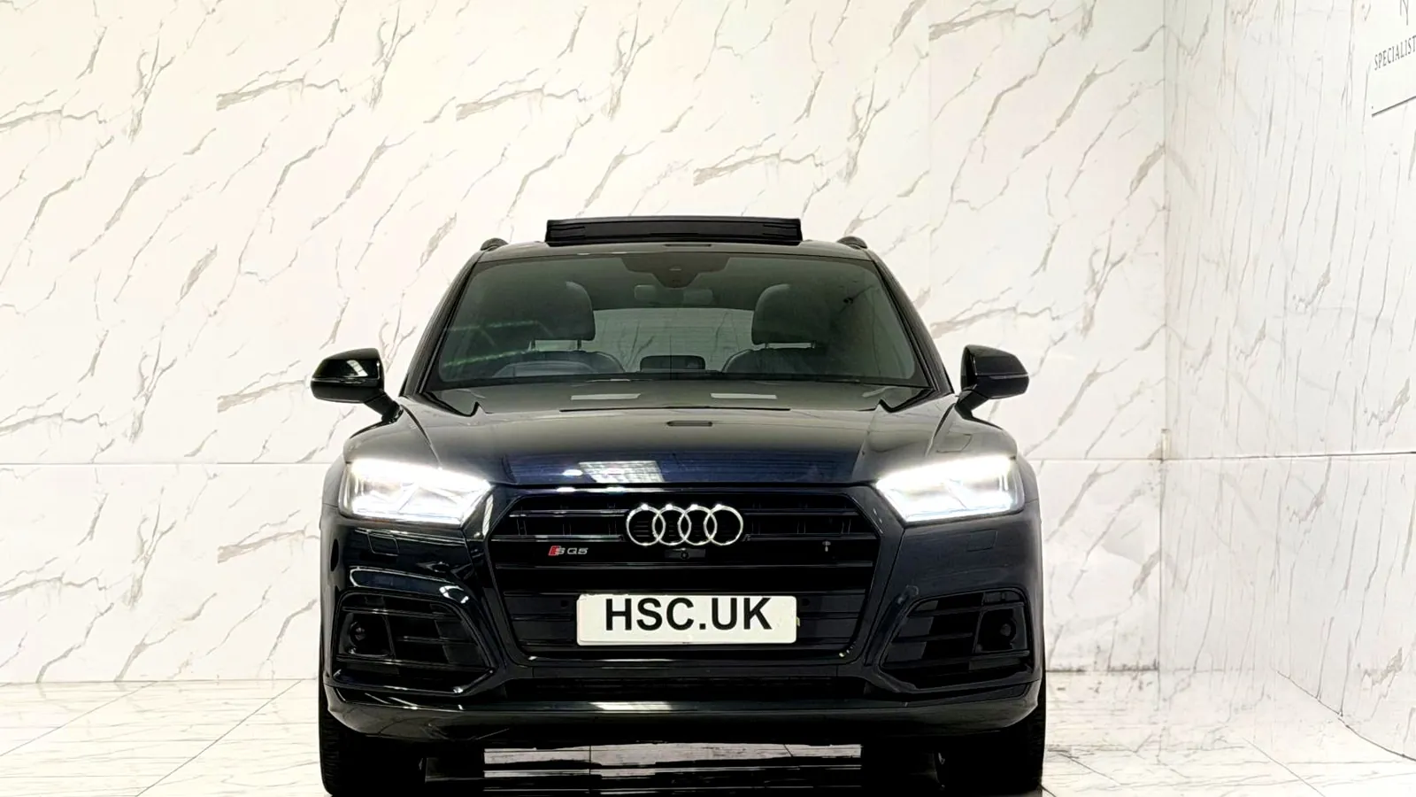 2020 Audi SQ5 — Head-on view of the grille and headlights