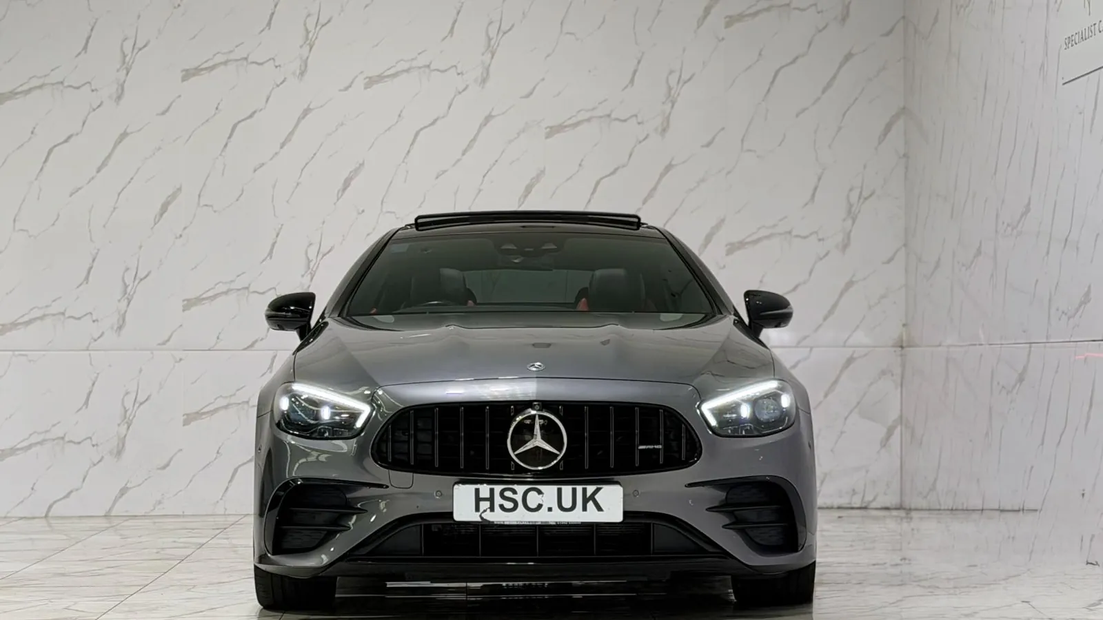 2023 Mercedes-Benz E Class — Head-on view of the grille and headlights
