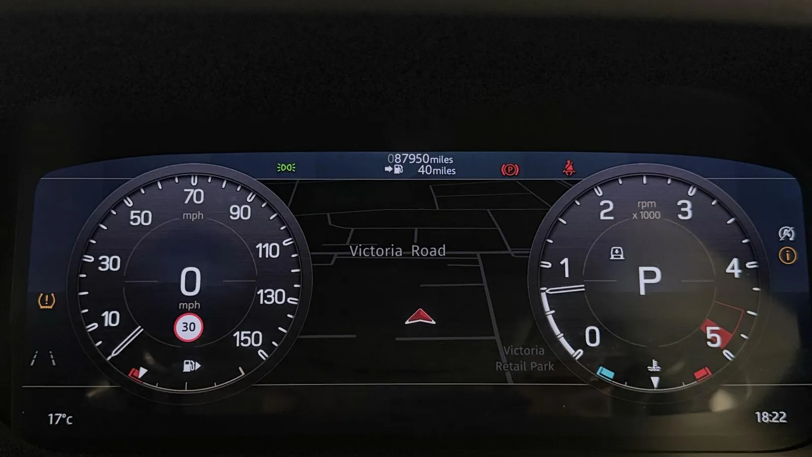 2020 Land Rover Defender 110 — Digital instrument display showing the dials and navigation map