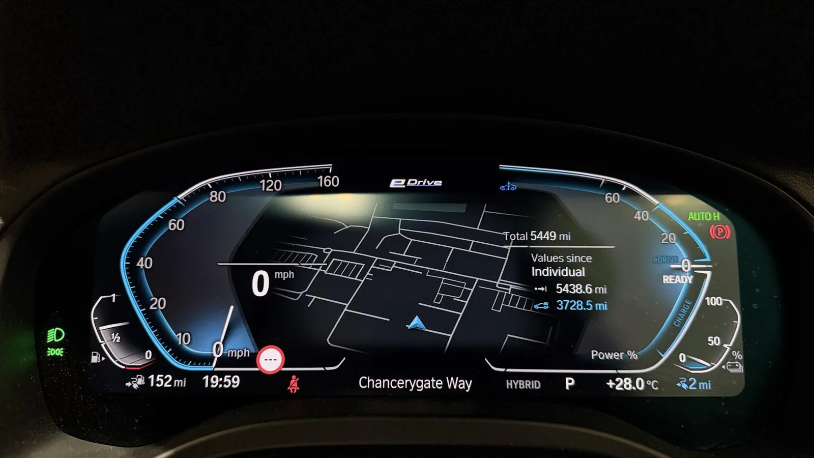 2022 BMW X3 — Digital instrument display showing the dials, navigation map and 5,449 miles