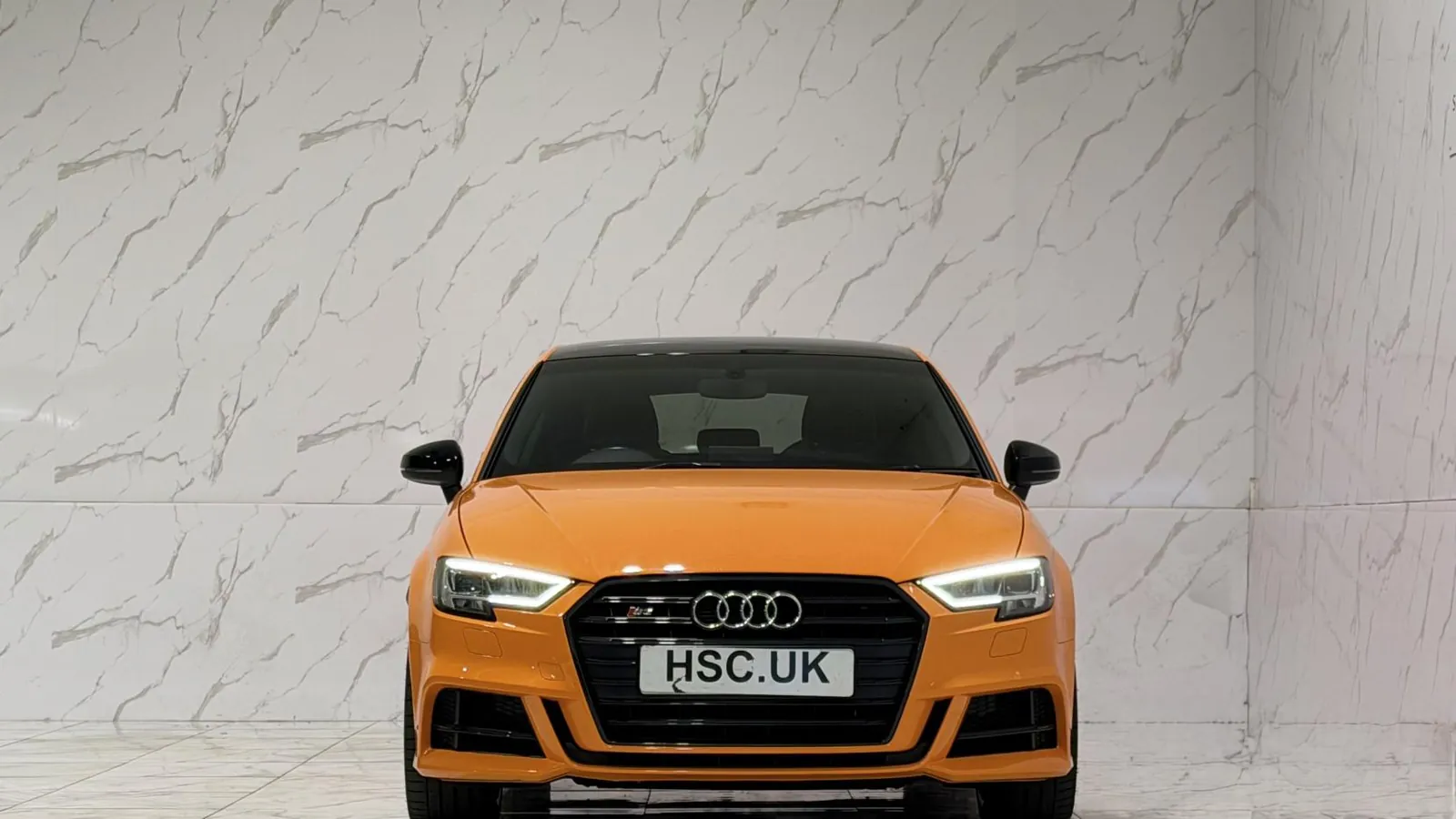 2020 Audi S3 — Head-on view of the grille and headlights